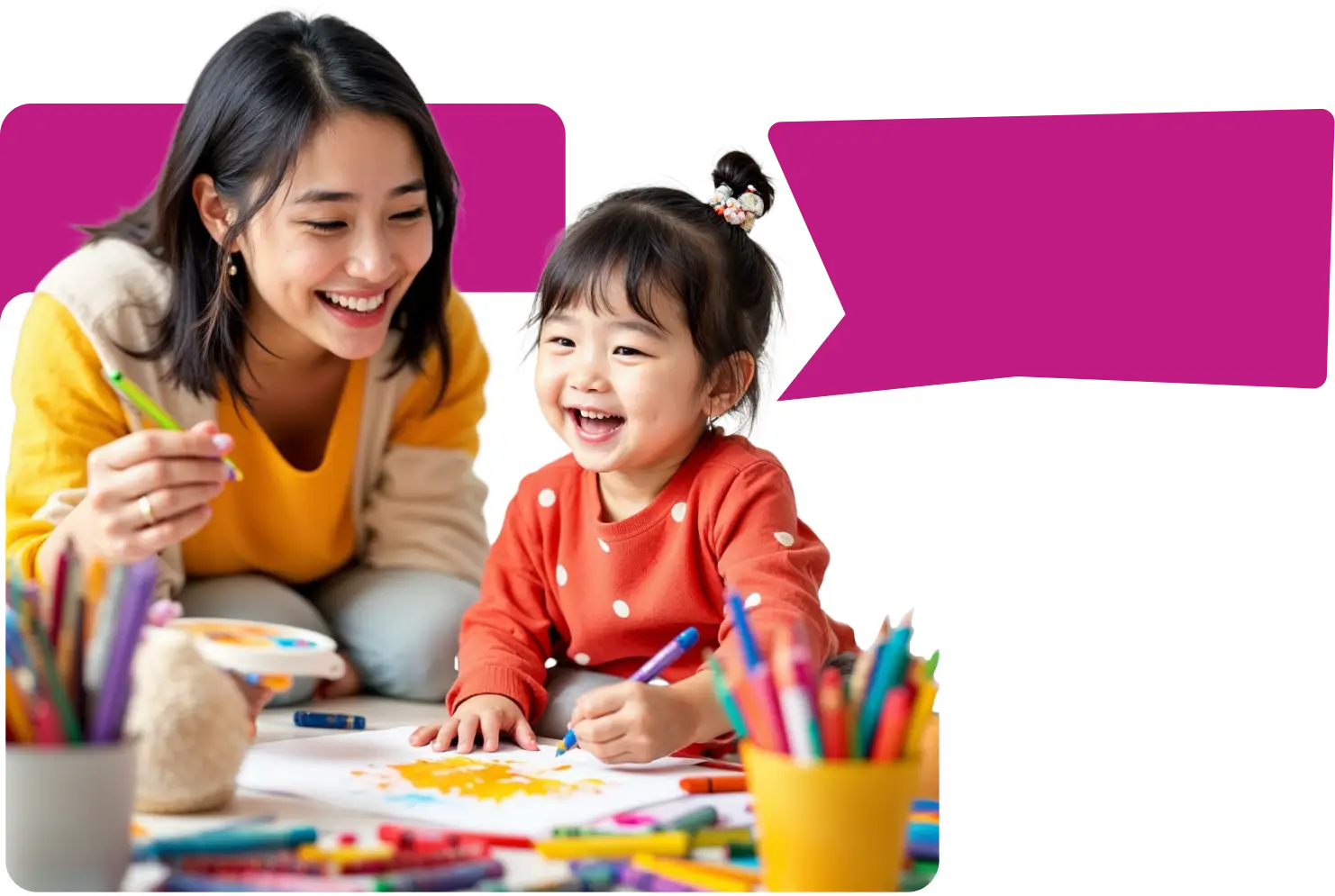 A woman and a child create art together.